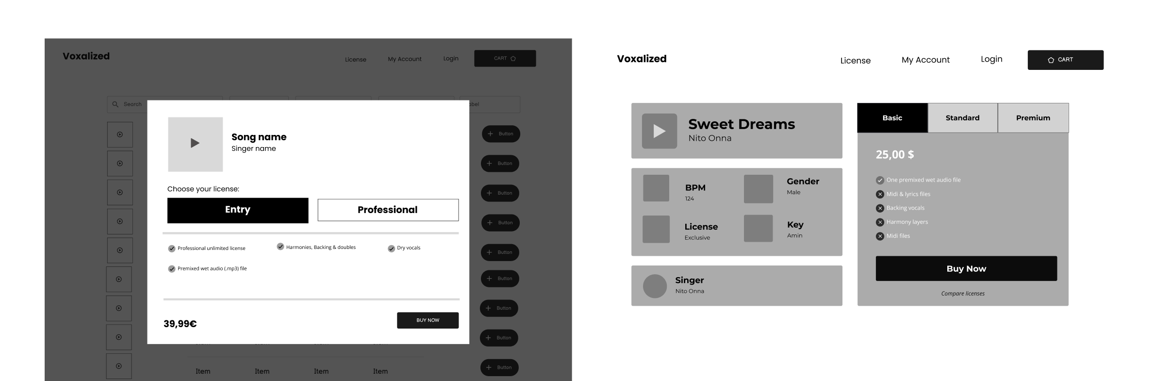 Wireframes add to basket